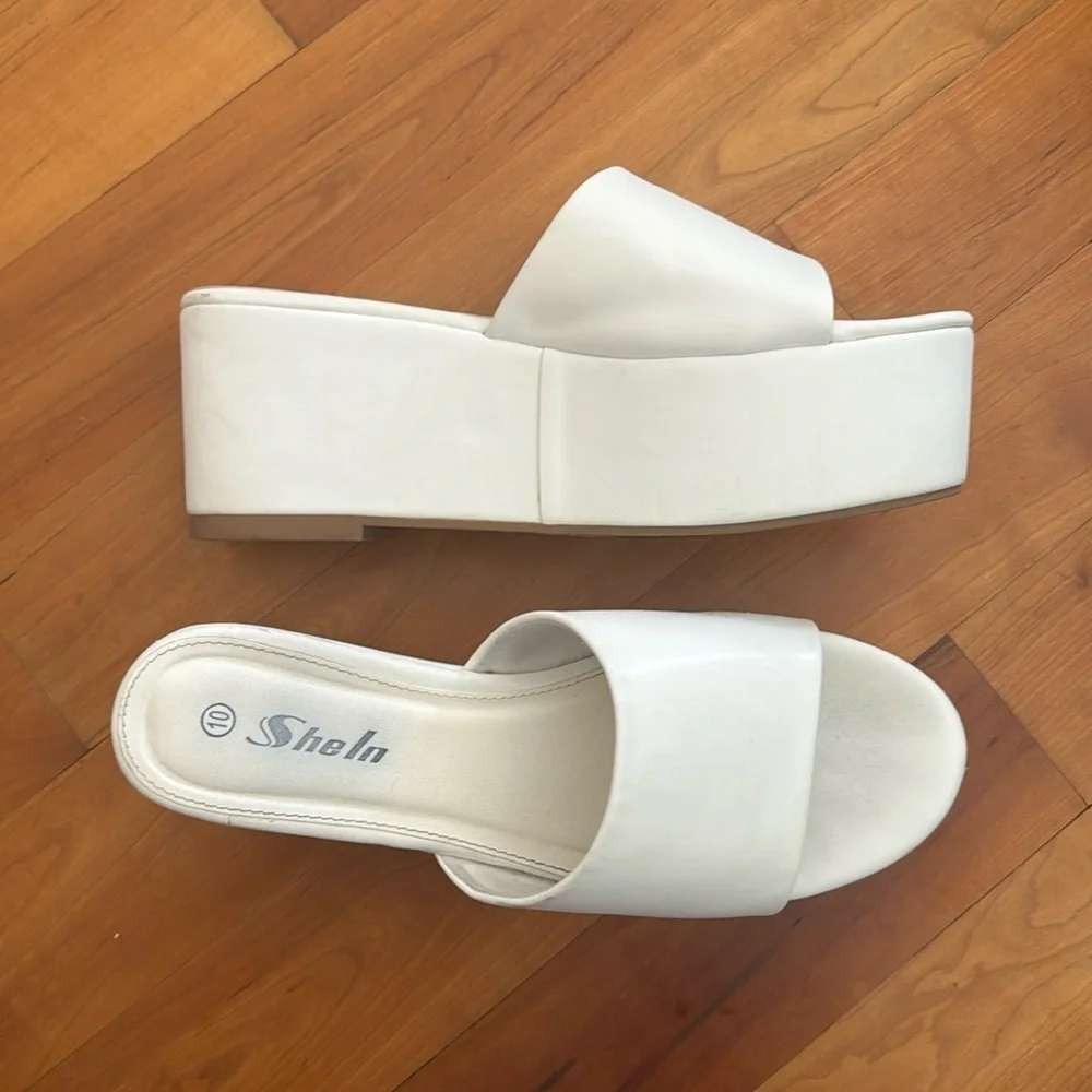 Platform slide sandals white 60s 70s Boho Bohemian platforms shoes - Picture 2 of 9